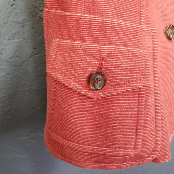 Akris Blazer Jacket Womens 8 Button Up Corduroy Crop Orange Coral Collared Camel - Picture 7 of 16